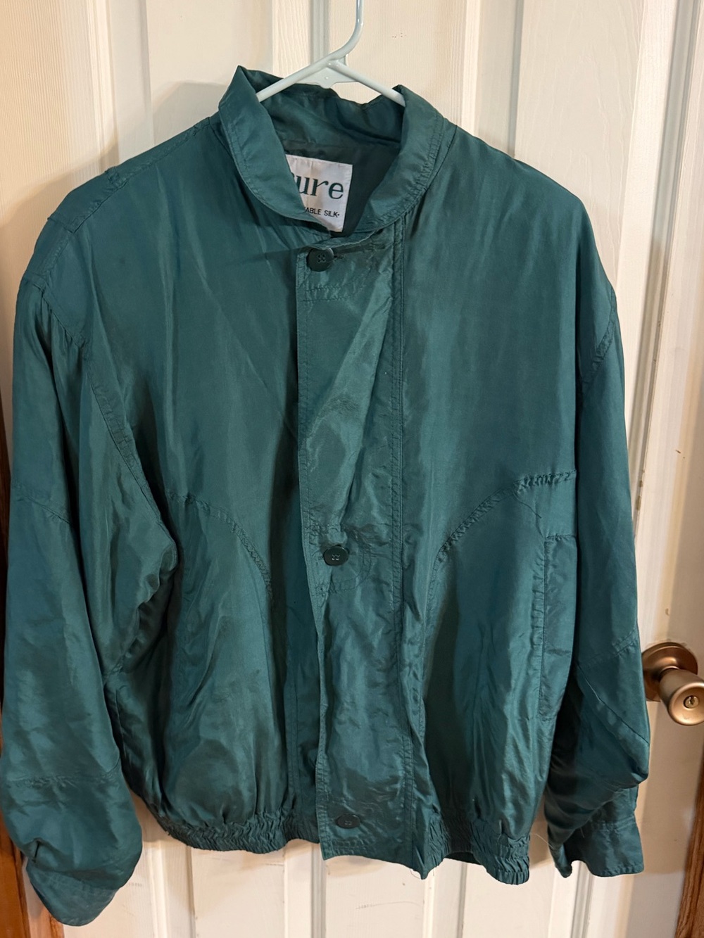 Pure 100% Silk Washable Bomber Jacket/ windbreaker size Medium emerald green